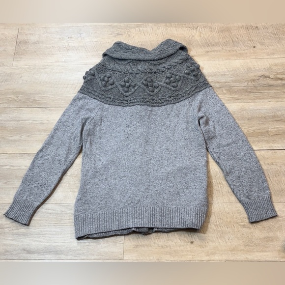 Anthropologie Sleeping On Snow Wool/Camel CablePom Cardigan Sweater Size Small - Picture 8 of 8